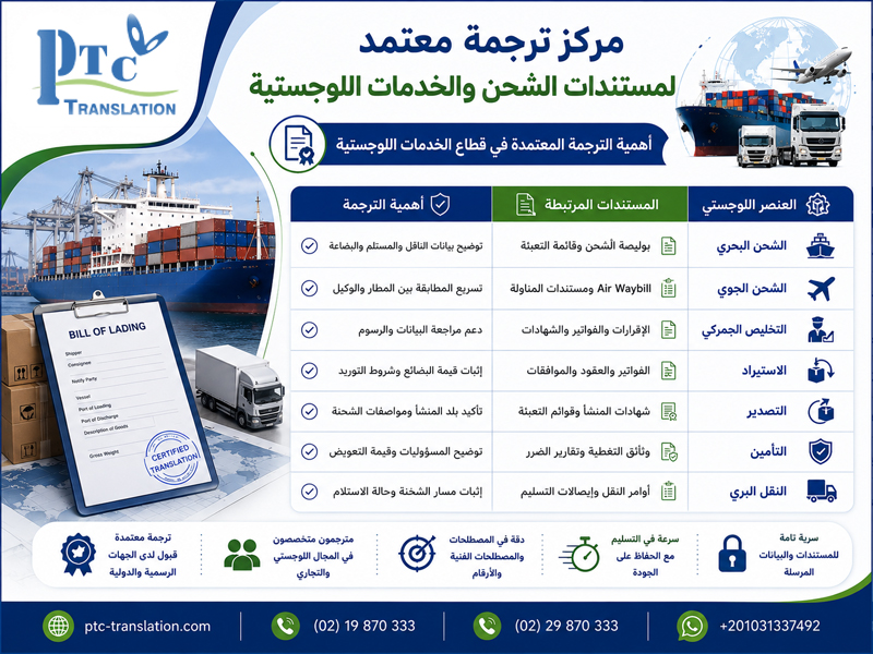 مركز ترجمة معتمد لمستندات الشحن والخدمات اللوجستية